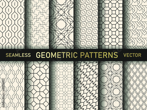 Set of seamless vector thin line patterns. Collection of geometric backgrounds for fabric, textile, wrapping, cover, web etc. 10 eps design. 