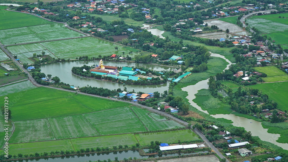 Thailand, Lopburi, Wat Wong Thep. Helicopter photography
