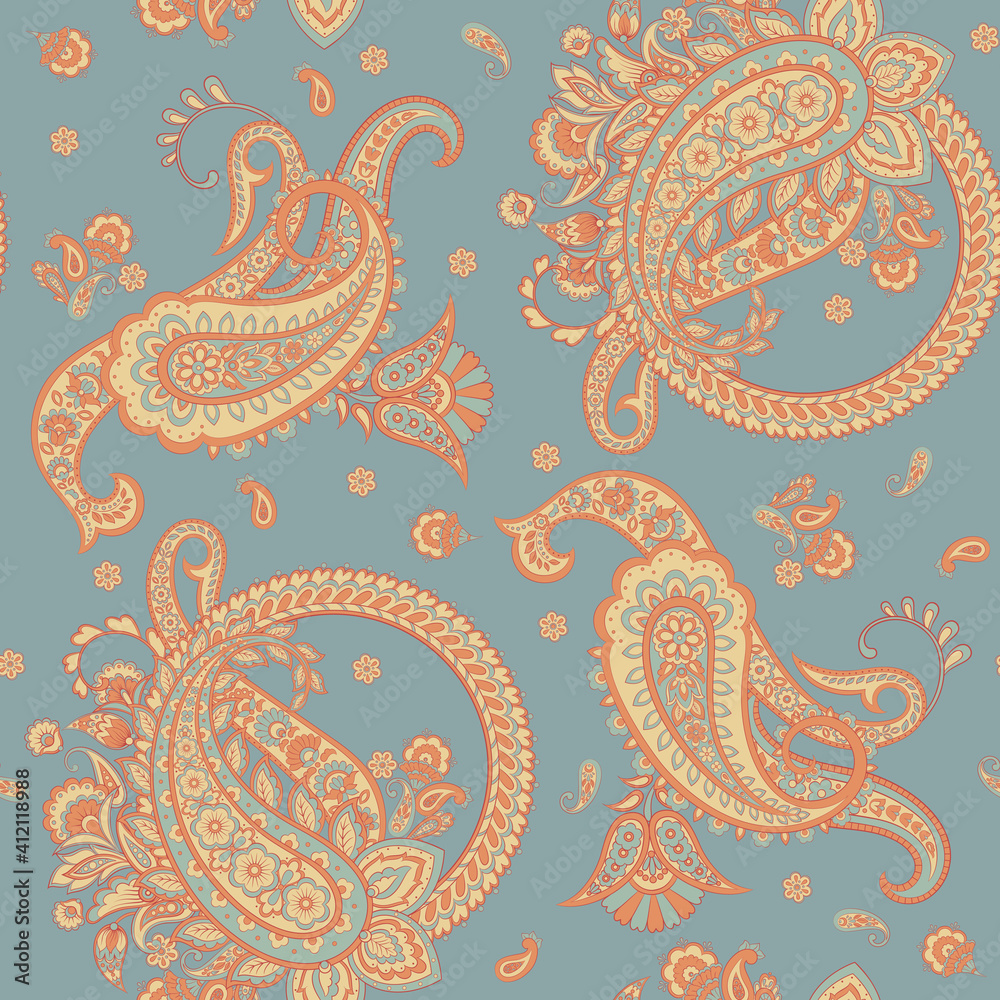 Paisley Floral oriental ethnic Pattern. Seamless Vector Ornament. Damask fabric patterns