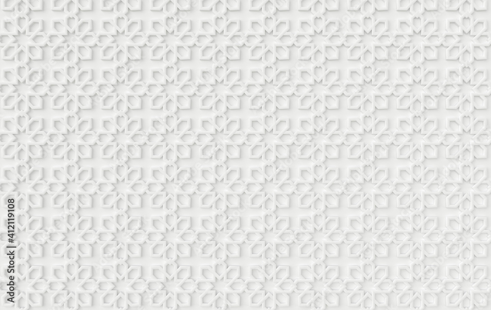 Arabic white geometric pattern, muslim holiday Eid al Adha ornament background. Ramadan arabesque 3d render illustration Arabic white geometric pattern, muslim holiday Eid al Adha ornament background. Ramadan arabesque 3d render illustration