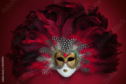 Venetian carnival mask with feathers