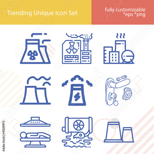 Simple set of radioactivity related lineal icons.