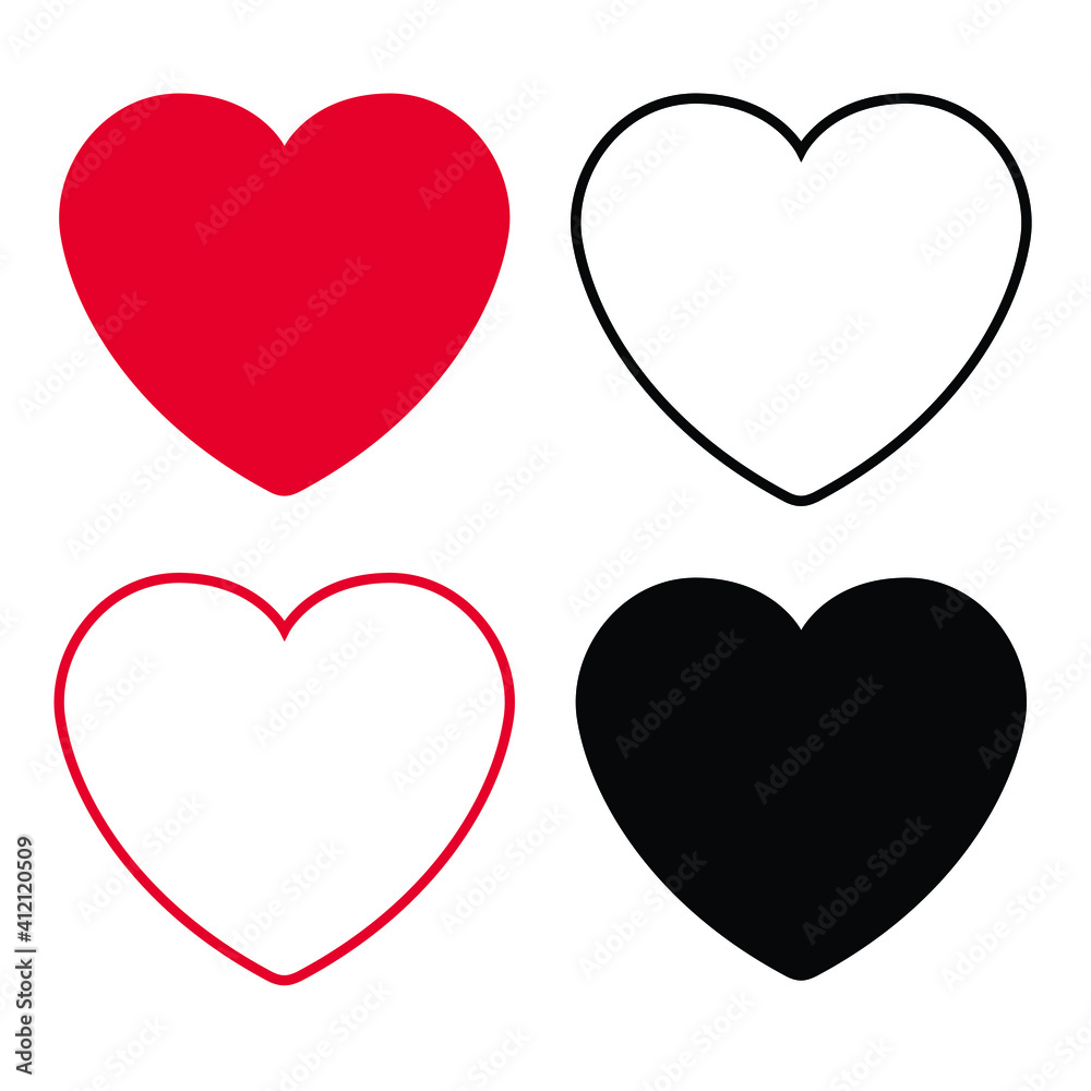 Vector hearts set red and black, love collection 