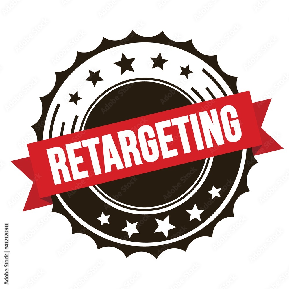 RETARGETING text on red brown ribbon stamp. RETARGETING text on red brown ribbon stamp.