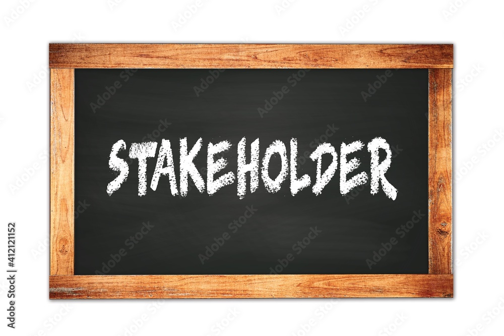 STAKEHOLDER text written on wooden frame school blackboard. STAKEHOLDER text written on wooden frame school blackboard.