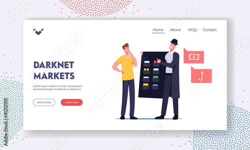 Dark Net, Cyber Darknet Service, Virtual Technologies Landing Page Template. User Character Choose Forbidden Content