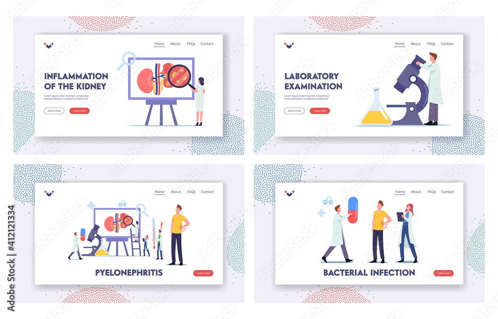 Pyelonephritis Landing Page Template Set. Tiny Doctors Nephrologist Diagnosing and Consult Patient with Kidney Disease Pyelonephritis Landing Page Template Set. Tiny Doctors Nephrologist Diagnosing and Consult Patient with Kidney Disease
