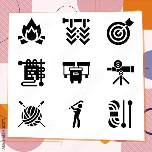 Simple set of 9 icons related to spare time