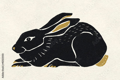 Black rabbit vector animal vintage drawing