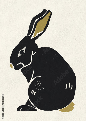 Black rabbit vector animal vintage drawing