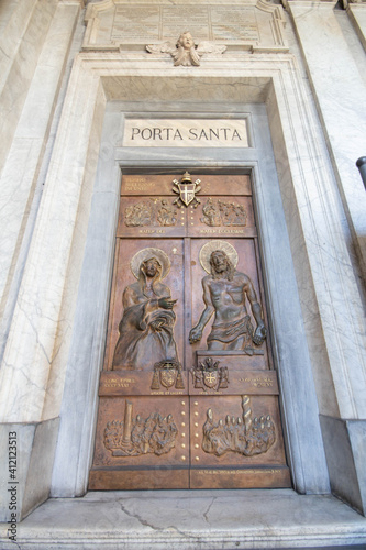 Porta santa that mean Holy door at Basilica Santa Maria Maggiore in a chapel of the Basilica of St. Mary Major in Rome. photo