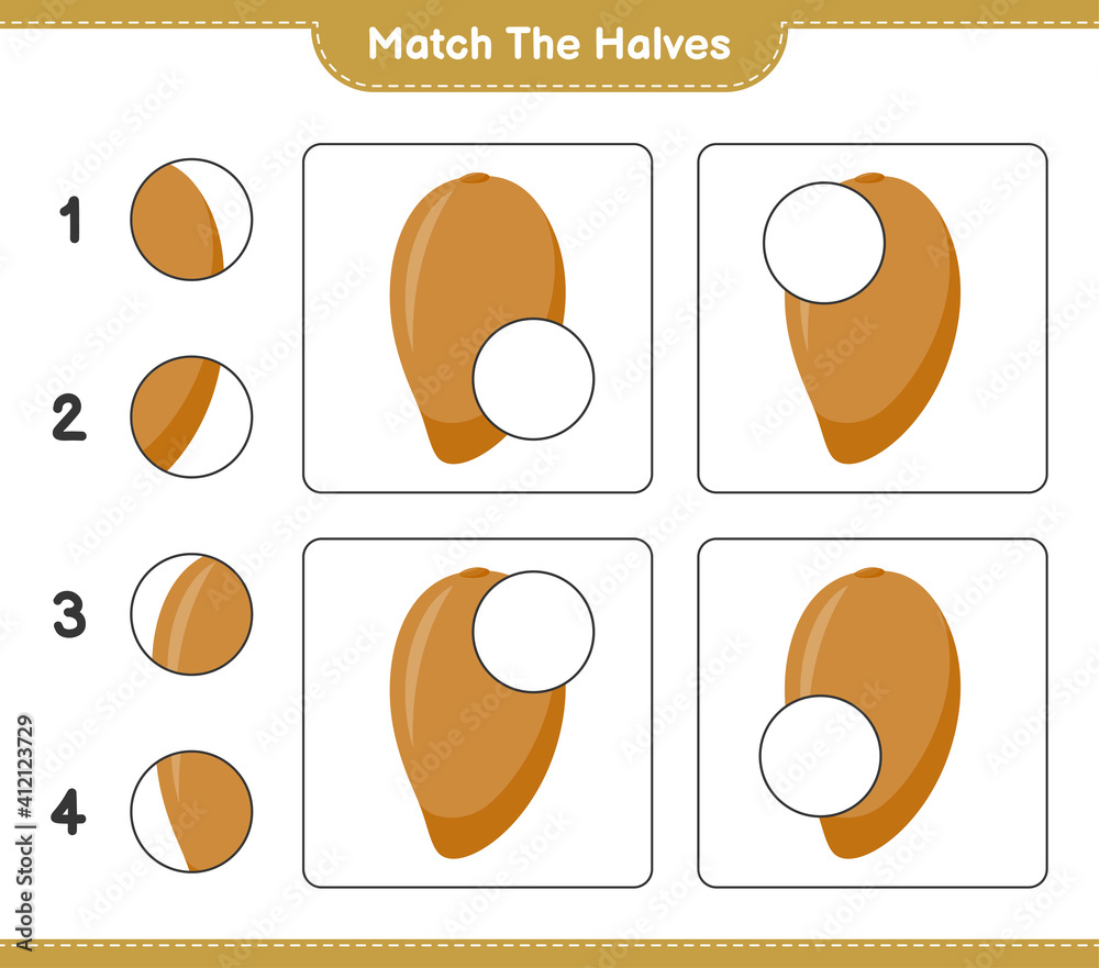 Match the halves. Match halves of  Zapote. Educational children game, printable worksheet, vector illustration