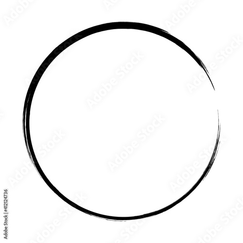 Vector brush strokes circles of paint on white background. Ink hand drawn paint brush circle. Logo, label design element vector illustration. Black abstract grunge circle. Frame