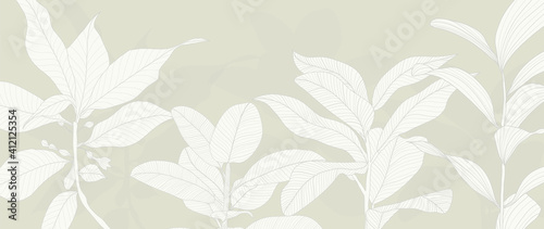 Fototapeta Naklejka Na Ścianę i Meble -  Background with plants and leaves. Botanical  minimal wallpaper design. vector illustration. 