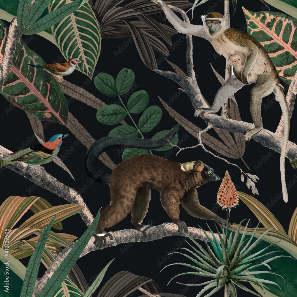 Wildlife seamless pattern vector background