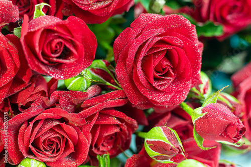 A bouquet of roses on a light background. Mother s Day  Women s Day  Valentine s Day or Birthday.