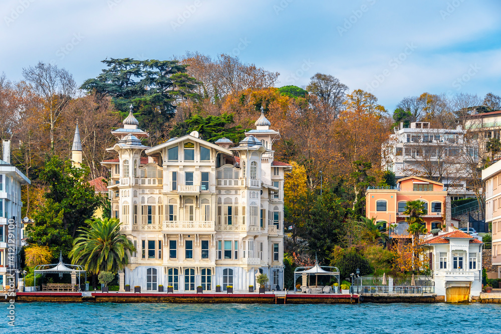Beautiful mansions view near Bosphorus in Sariyer District of Istanbul