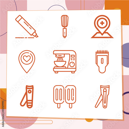 Simple set of 9 icons related to peg