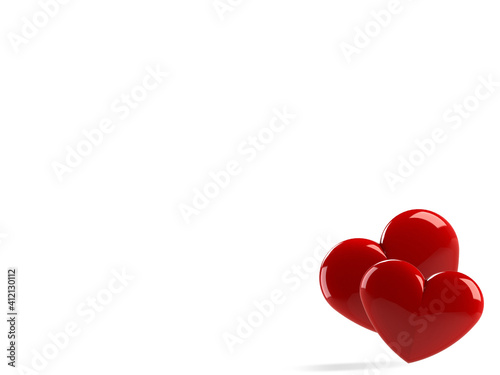 Red hearts isolated on white background
3d illustration.