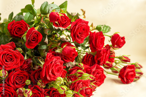 A bouquet of roses on a light background. Mother s Day  Women s Day  Valentine s Day or Birthday.