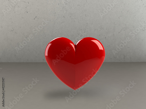 Red hearts isolated on a background with old cement mortar.
3d illustration