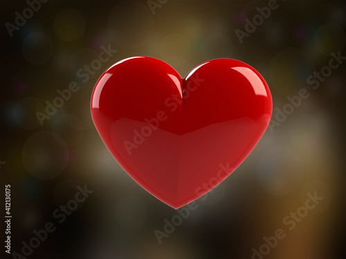 Red hearts isolated on bokeh photo background
3d illustration.
