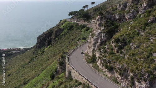 Panoramic road between sea and mountains
Aerial view of the scenic road between Itri and Sperloga in Lazio, Italy
 photo