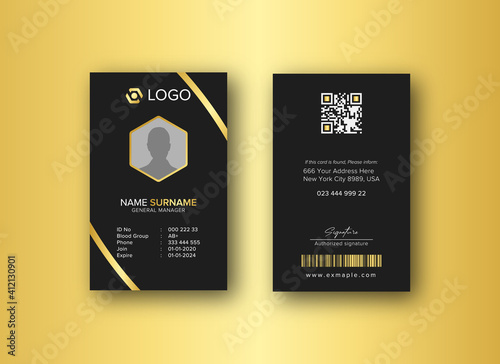 Modern ID Card Template with an author photo place | Office Id Card Layout black Background | Employee Id Card for Your Business or Company