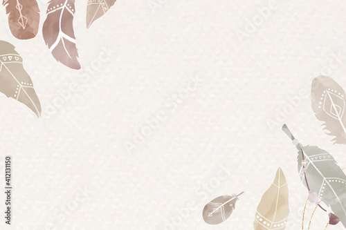 Hand drawn feather border vector Boho style