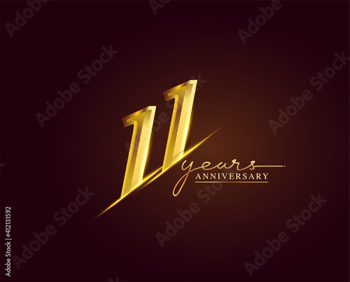 11 Years Anniversary Logo Golden Colored isolated on elegant background, vector design for greeting card and invitation card