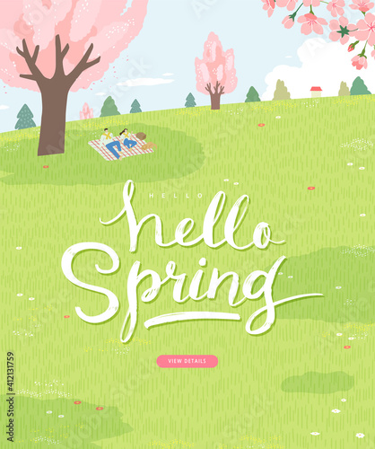 Spring sale template with beautiful flower. Vector illustration

