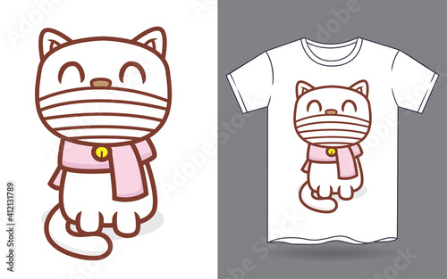 Cute cat wearing mask and scarf cartoon for t shirt print