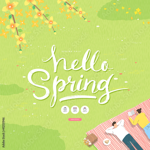 Spring sale template with beautiful flower. Vector illustration
