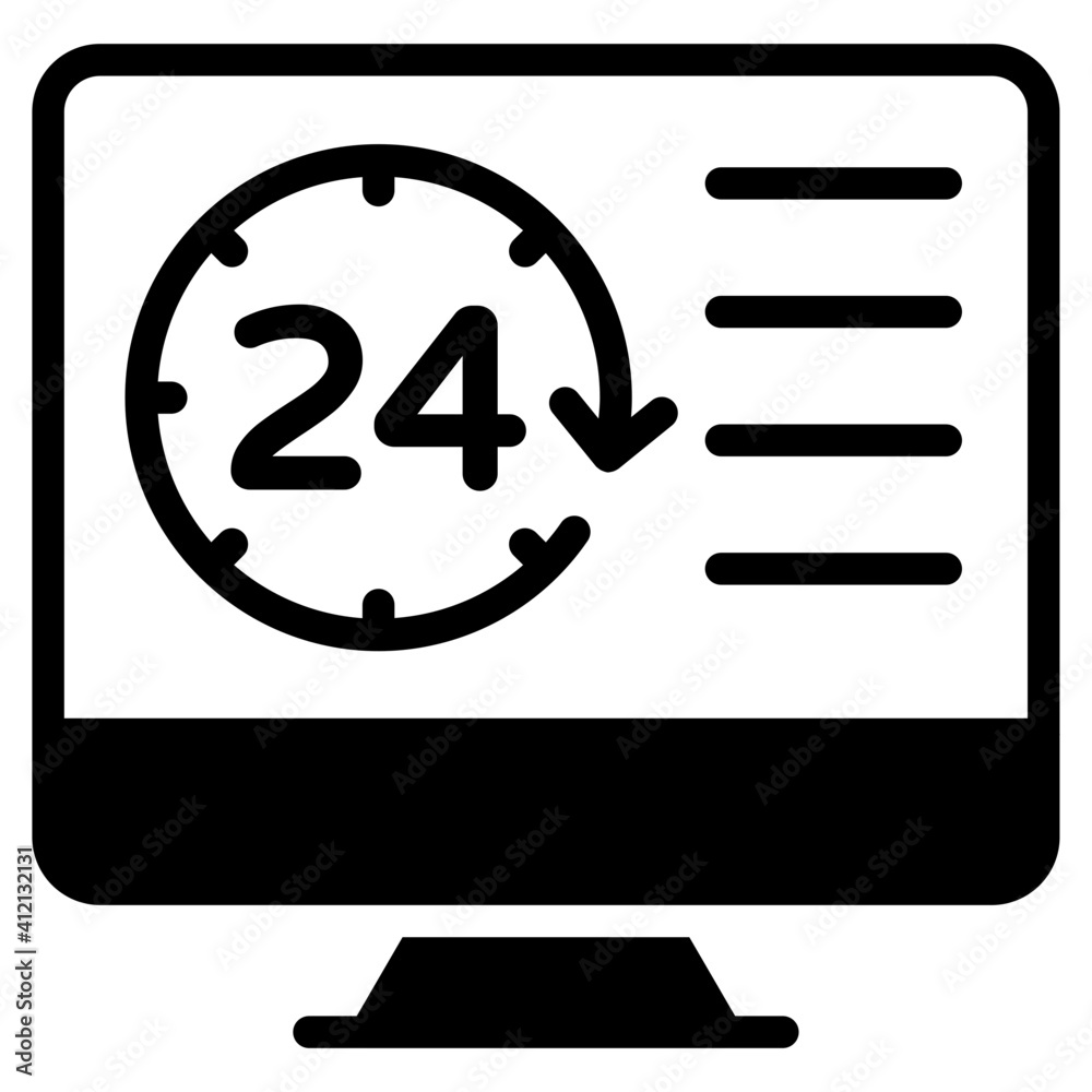 Solid design, icon of 24hr service Solid design, icon of 24hr service