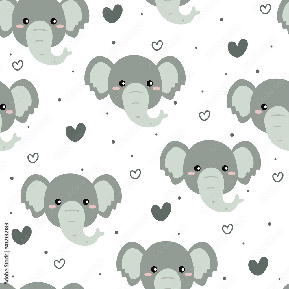 Fototapeta premium Seamless pattern with cute cartoon elephant for fabric print, textile, gift wrapping paper. colorful vector for kids, flat style