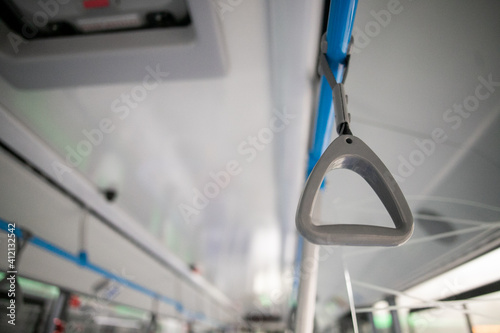 Close up, handrail in a new bus