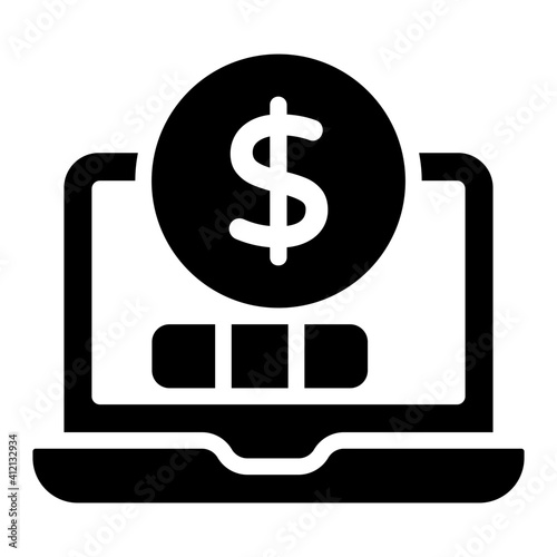 Dollar coin inside laptop showcasing online investment icon