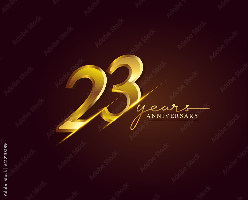 23 Years Anniversary Logo Golden Colored isolated on elegant background, vector design for greeting card and invitation card