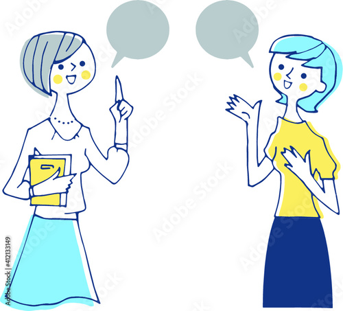 会話する女性2人