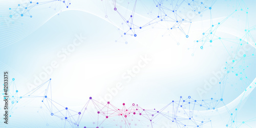 Geometric abstract background with connected lines and dots. Connectivity flow point. Molecule and communication background. Graphic connection background for your design. Vector illustration.