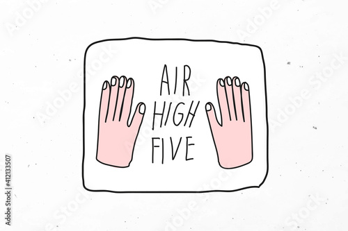 Air high five vector social distancing doodle sticker