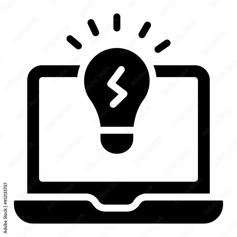 Light bulb inside laptop showcasing, online idea icon Light bulb inside laptop showcasing, online idea icon