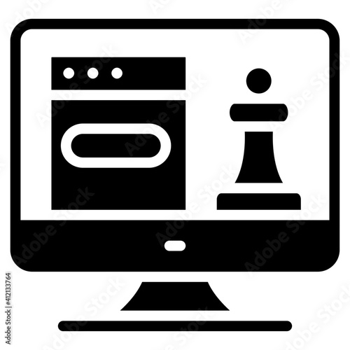 Chess pawn inside monitor, online strategy icon