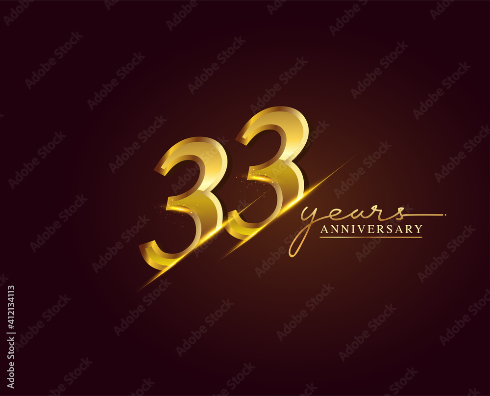 33 Years Anniversary Logo Golden Colored isolated on elegant background, vector design for greeting card and invitation card