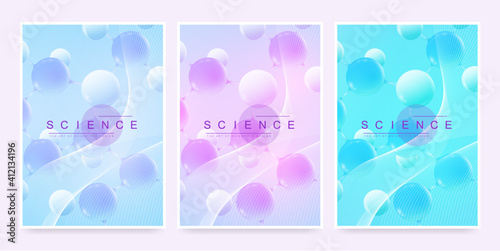 Modern vector template for brochure, leaflet, flyer, cover, magazine or annual report. A4 size with colorful abstract 3d molecules. Atoms. Neurons. Medical banner. Vector illustration.