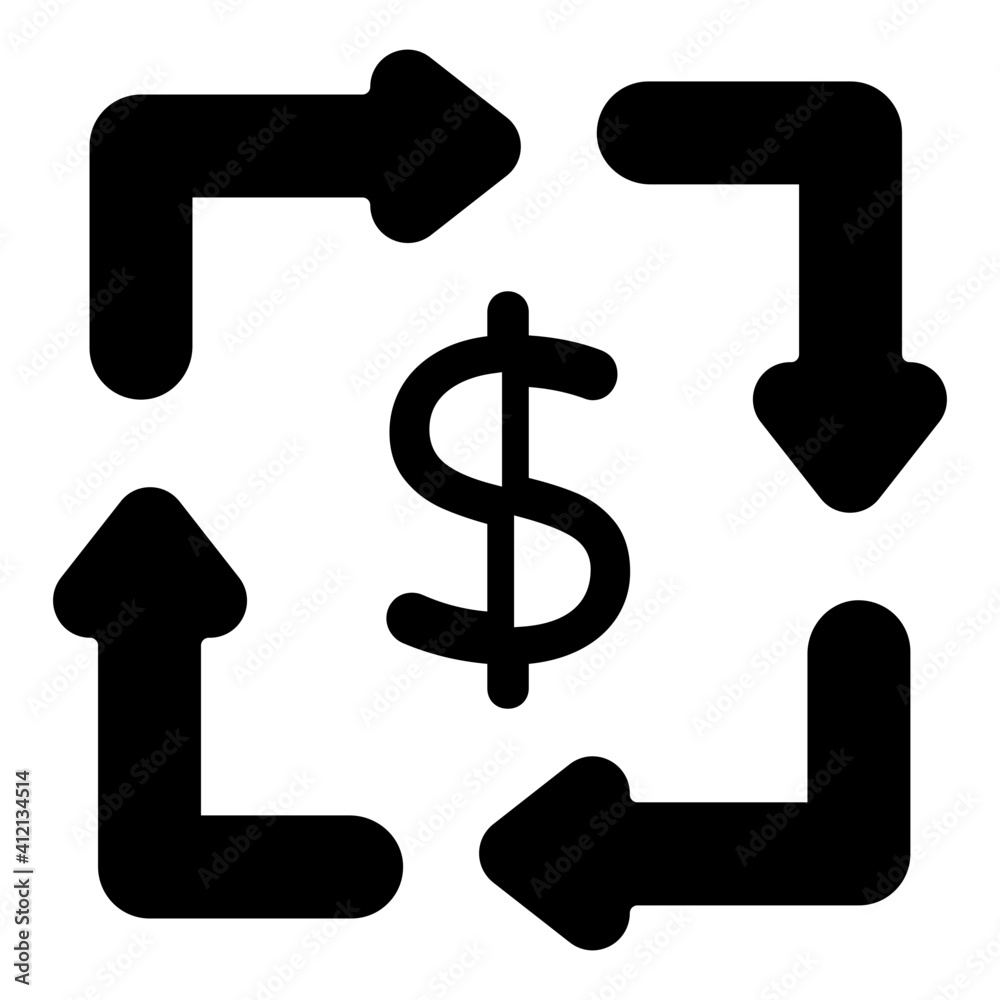 Dollar with reversible arrows, financial flow icon Dollar with reversible arrows, financial flow icon