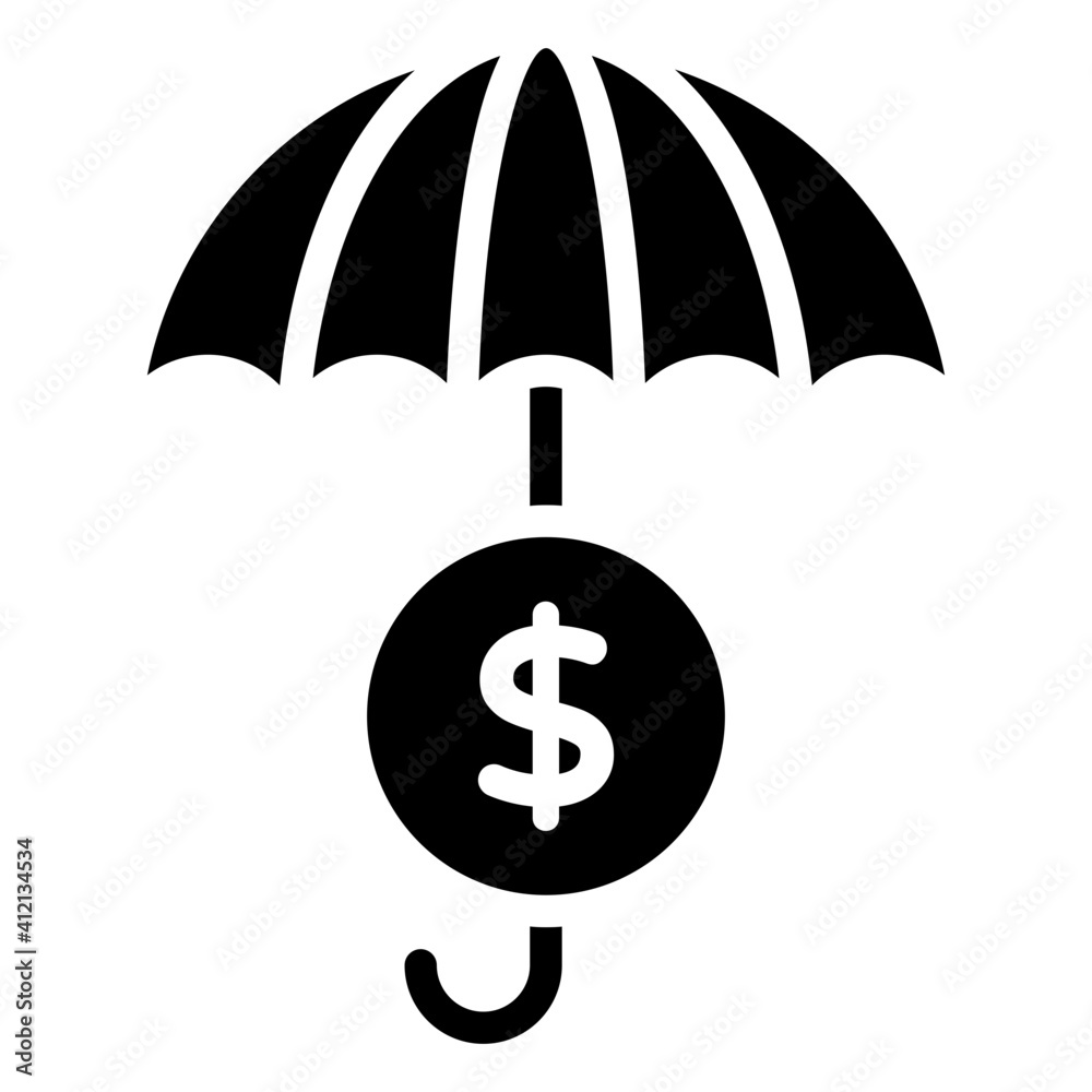 Financial insurance icon, dollar coin inside umbrella Financial insurance icon, dollar coin inside umbrella