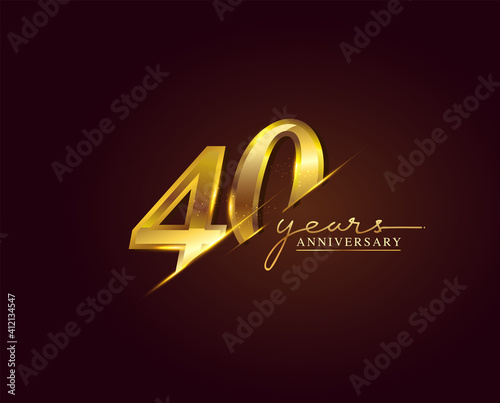 40 Years Anniversary Logo Golden Colored isolated on elegant background, vector design for greeting card and invitation card