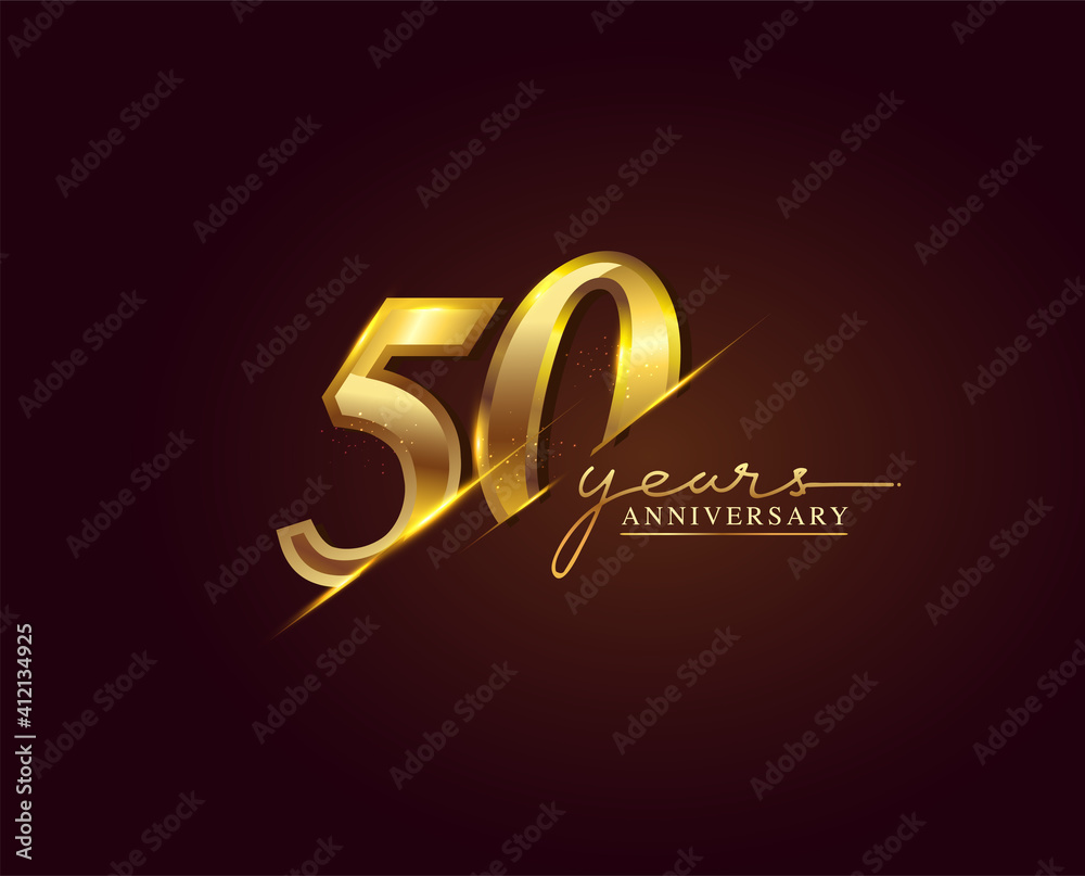 50 Years Anniversary Logo Golden Colored isolated on elegant background, vector design for greeting card and invitation card