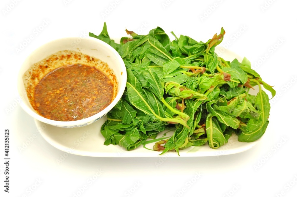 Boiled vegetables with chili paste is a Thai food.
